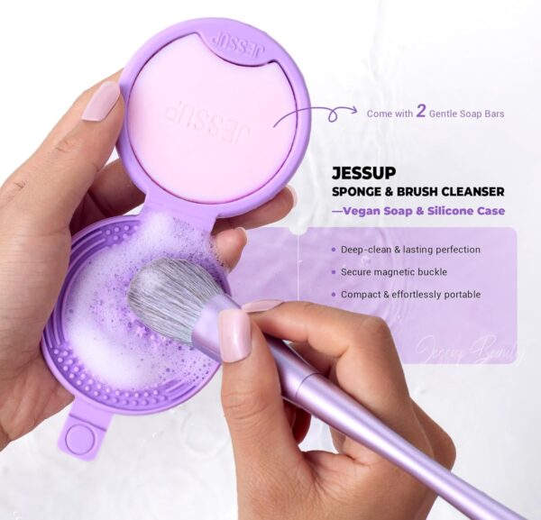 Jessup Sponge & Makeup Brush Cleanser Mat Silicone with 2pcs Solid Soap, Portable Cleaning Tool for Cleaning Makeup Sponges Brushes, A013