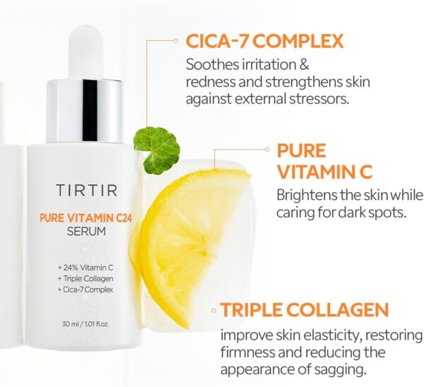 TIRTIR Pure Vitamin C 24 Face Serum – Dark Spot Remover for Sensitive Skin with Collagen Anti Aging Even Out Skin Tone Non Irritation Tested, Wrinkles, Korean Mild Vita C Facial Serum 1.01 Fl Oz 30ML