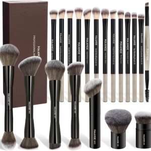 MAANGE 20 Pcs Makeup Brushes with Gift Box, Double-End Multi-functional Makeup Brushes for Blending Liquid Powder Concealer Cream Blush Buffe (Black)