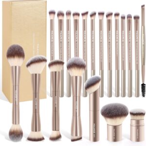 MAANGE 20 Pcs Makeup Brushes with Gift Box Champagne