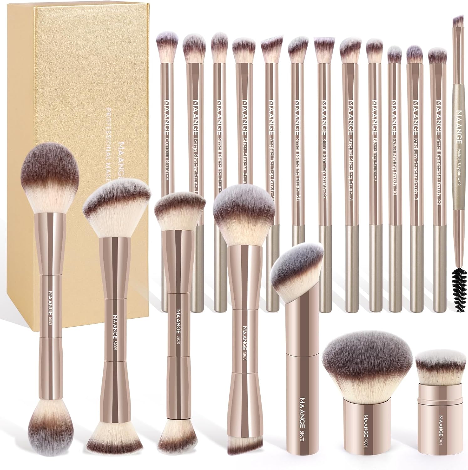 MAANGE 20 Pcs Makeup Brushes with Gift Box Champange MAANGE 20 Pcs Makeup Brushes with Gift Box Champagne