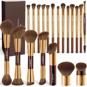 MAANGE 20 Pcs Makeup Brushes with Gift Box Coffee Gold