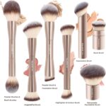 MAANGE 7 Pcs Makeup Brush Set Gold 3 MAANGE 7 Pcs Makeup Brush Set Double Sided Kabuki Makeup Brushes Contour Brush for Foundation Liquid Powder Concealer Cream Cosmetics Bronzer Blending Blush Buffing Makeup Tools (Gold)