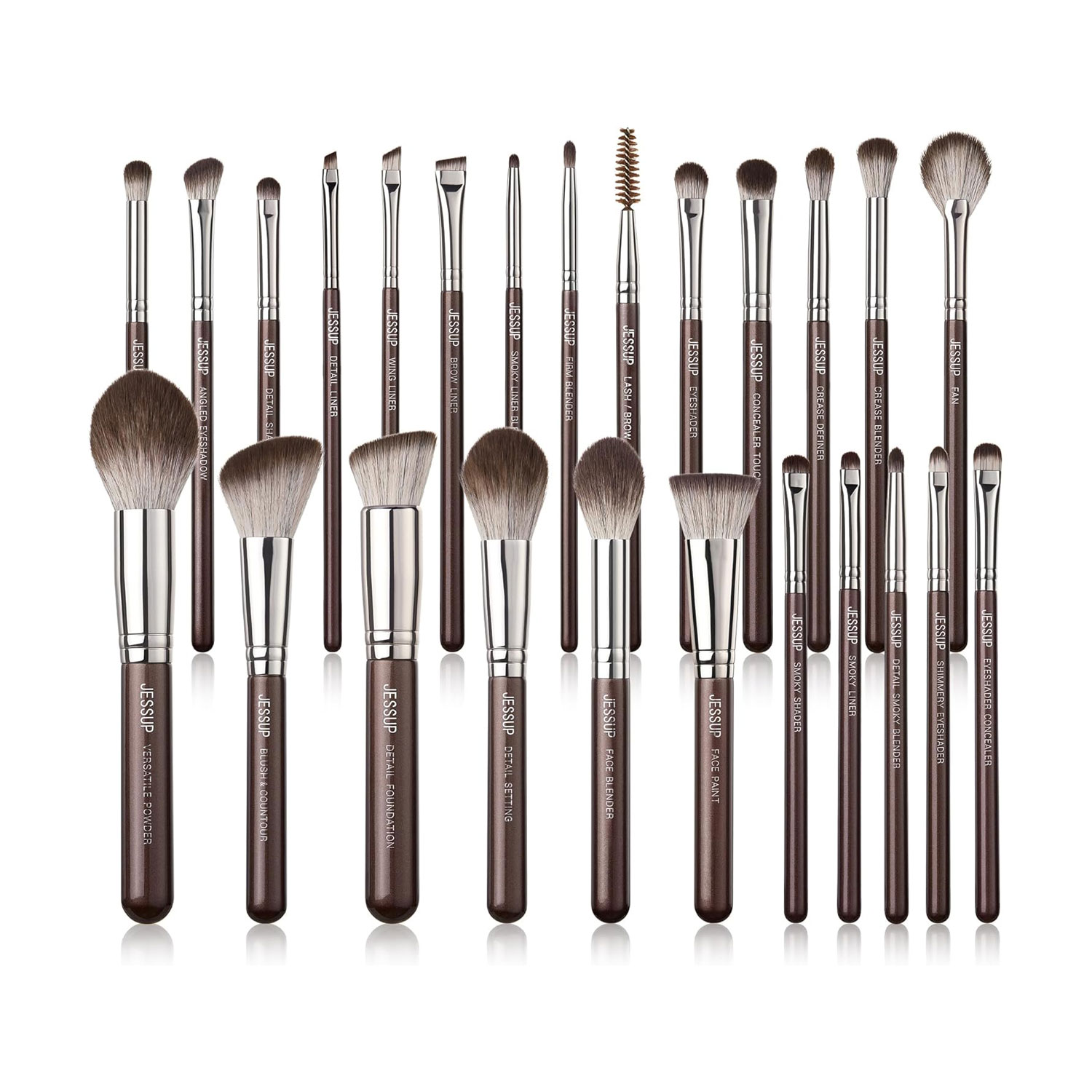 Jessup 25pcs Professional Makeup Brushes Set Premium Synthetic Makeup Brushes for Foundation Eyeshadow Blending Concealer Blush Contour Bronzer Eyeliner Eyebrow, Shimmer Brown T511 Jessup 25pcs Professional Makeup Brushes Set - T511